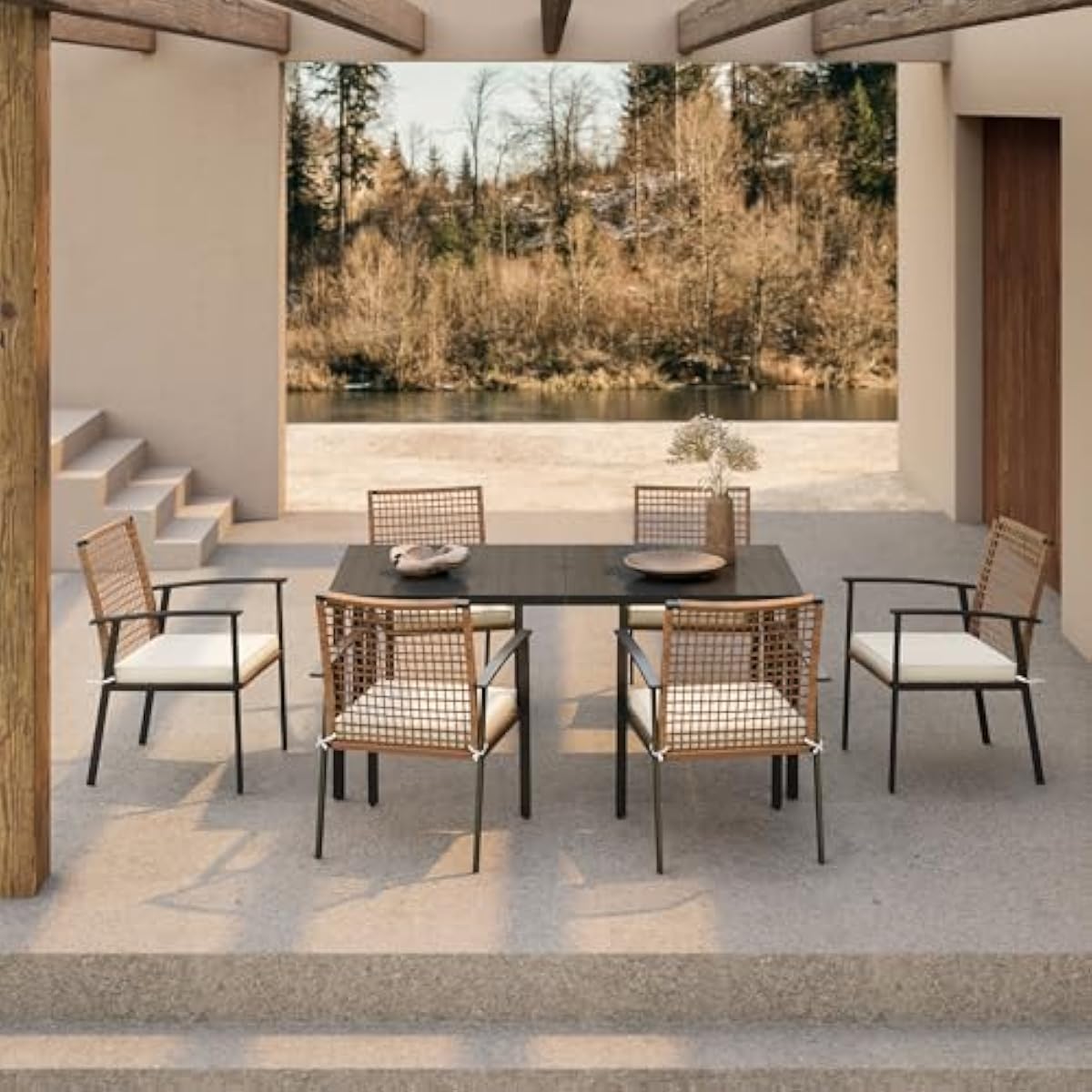 Outdoor Furniture Plus - 7-Piece Outdoor Dining Ensemble Featuring 6