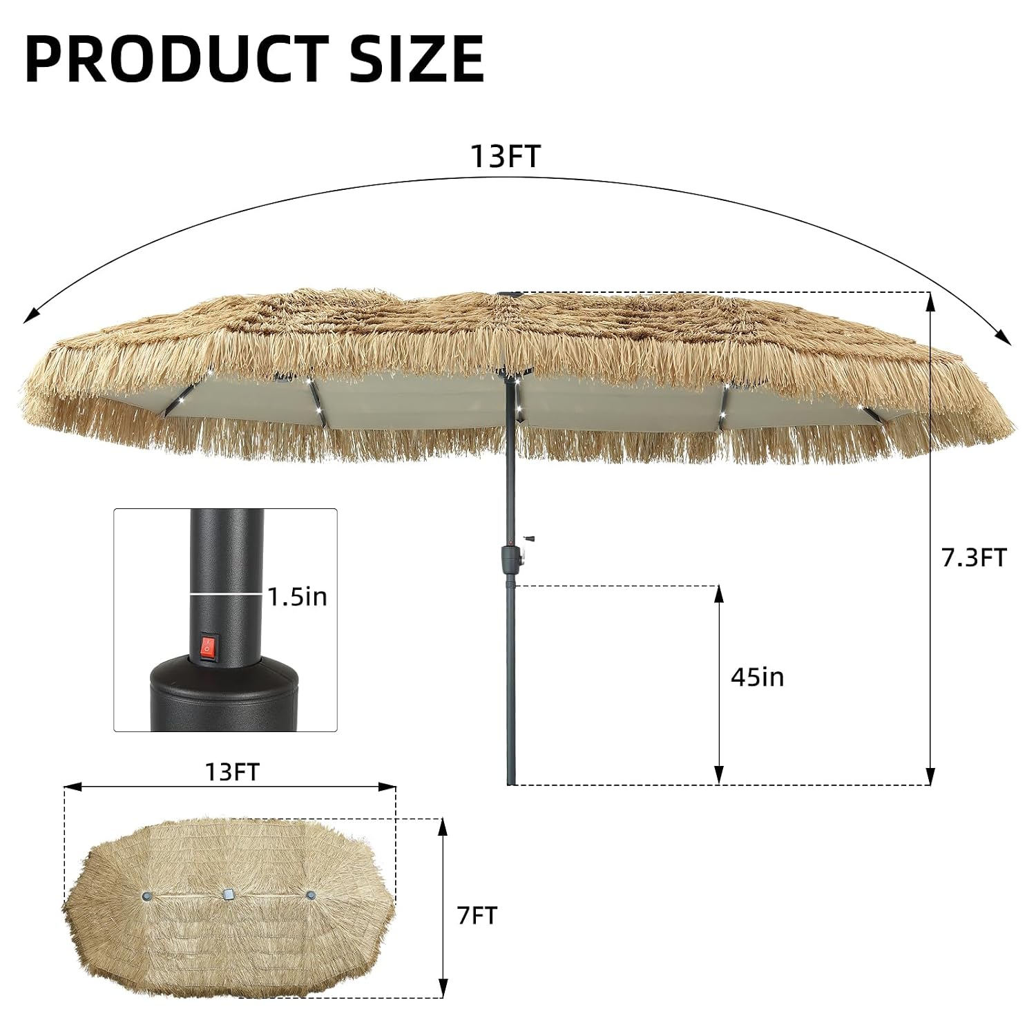 13ft Thatch Umbrella with Sola - Outdoor Furniture For Pool 评论和价格