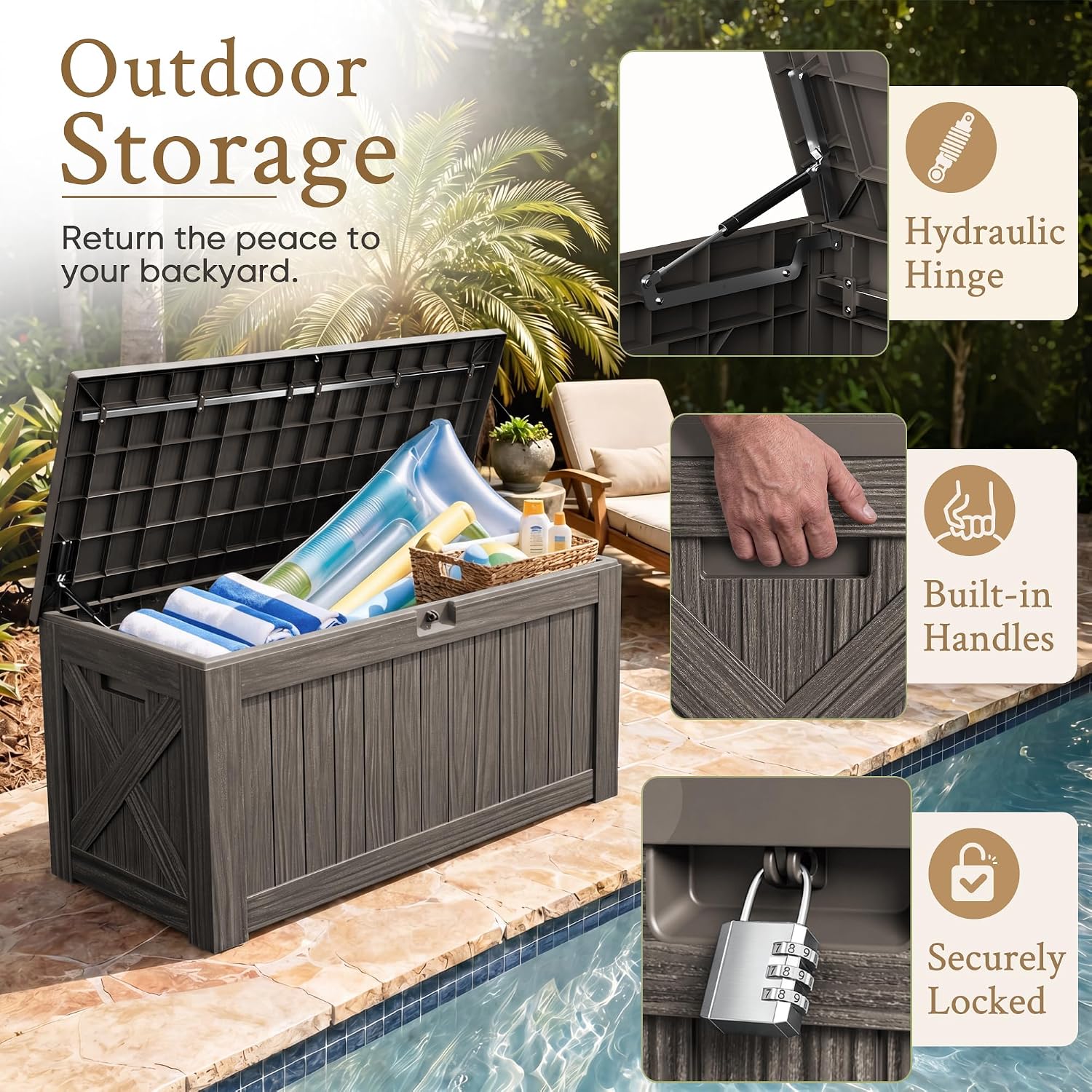 120 Gallon Large Deck Box Outd - Outdoor Furniture For Pool 评论和价格
